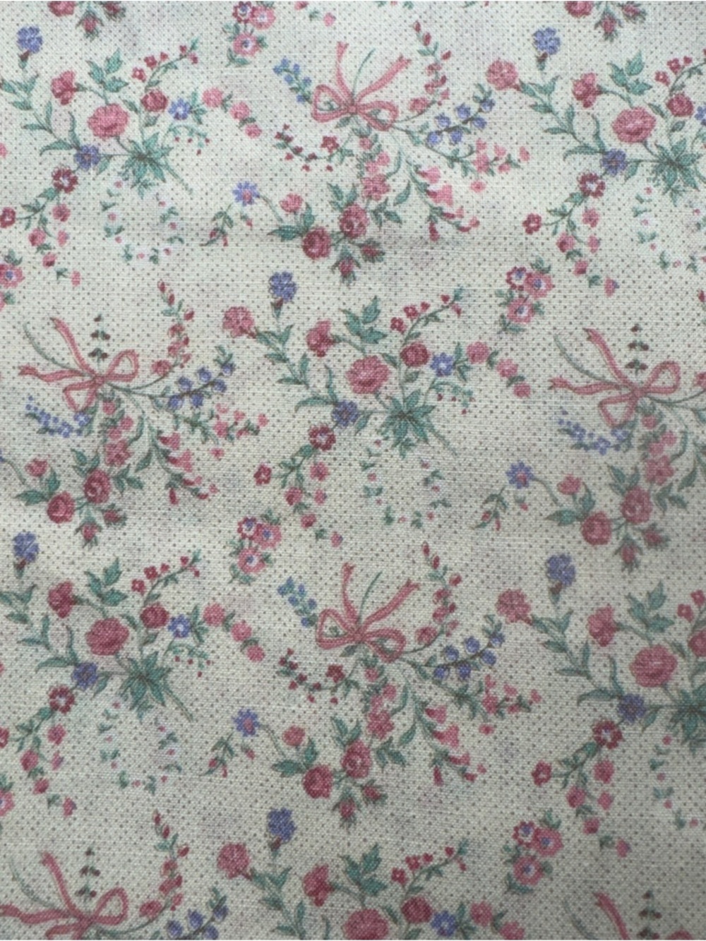 1 3/4 Yds Vintage Floral Bow Cotton Quilt Fabric Pink Green Lavender Grandma 127